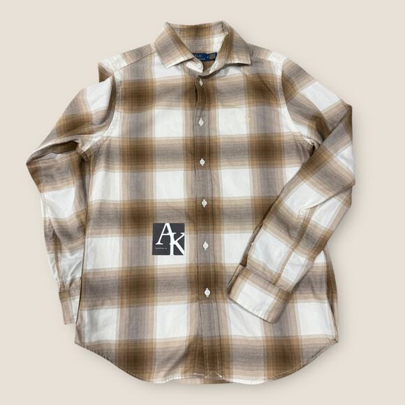 Polo Ralph Lauren Womens Plaid Neutral Flannel Button Down Shirt Medium - Picture 3 of 10